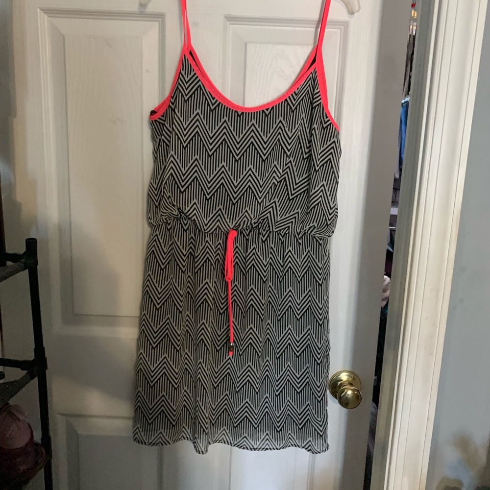 Chevron dress with pink accents